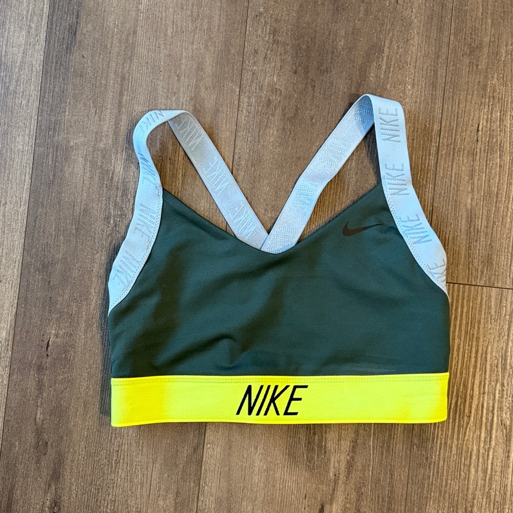 Nike Forest Green Bra with Neon Yellow Band